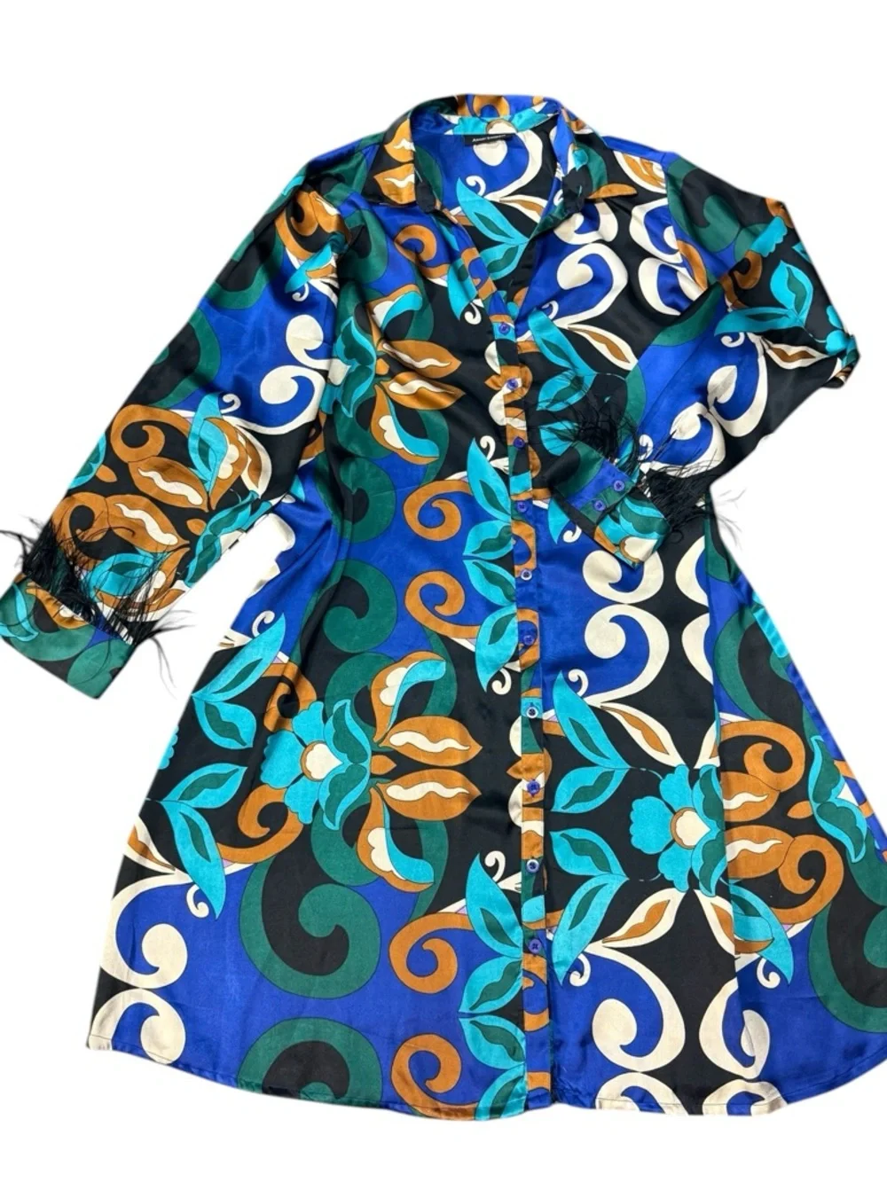 Ashley Steward, Silky Feathered Sleeves Shirt Dress - Picture 10 of 10